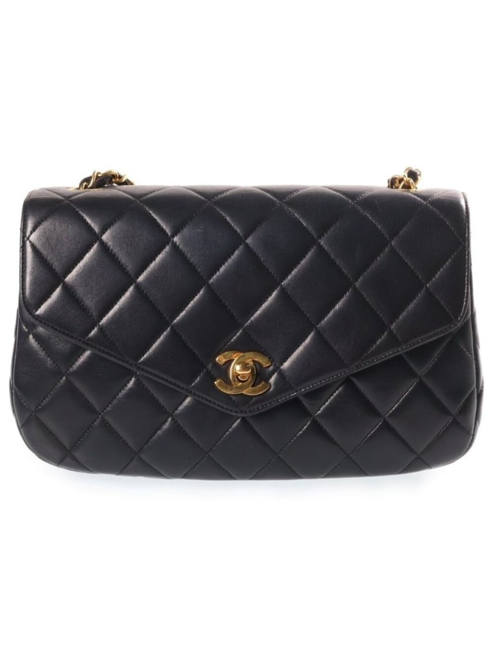 Chanel Quilted 25 CC Logo Single Flap Bag Chain Lambskin Black